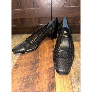 AMALFI ITALY Black Semi-Sheer Net Pumps Heels  Size 7.5 AA
